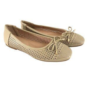 Siketu Womens Ballet Flats Faux Leather Laser Cut Bow Slip On Beige Size 40 US 8